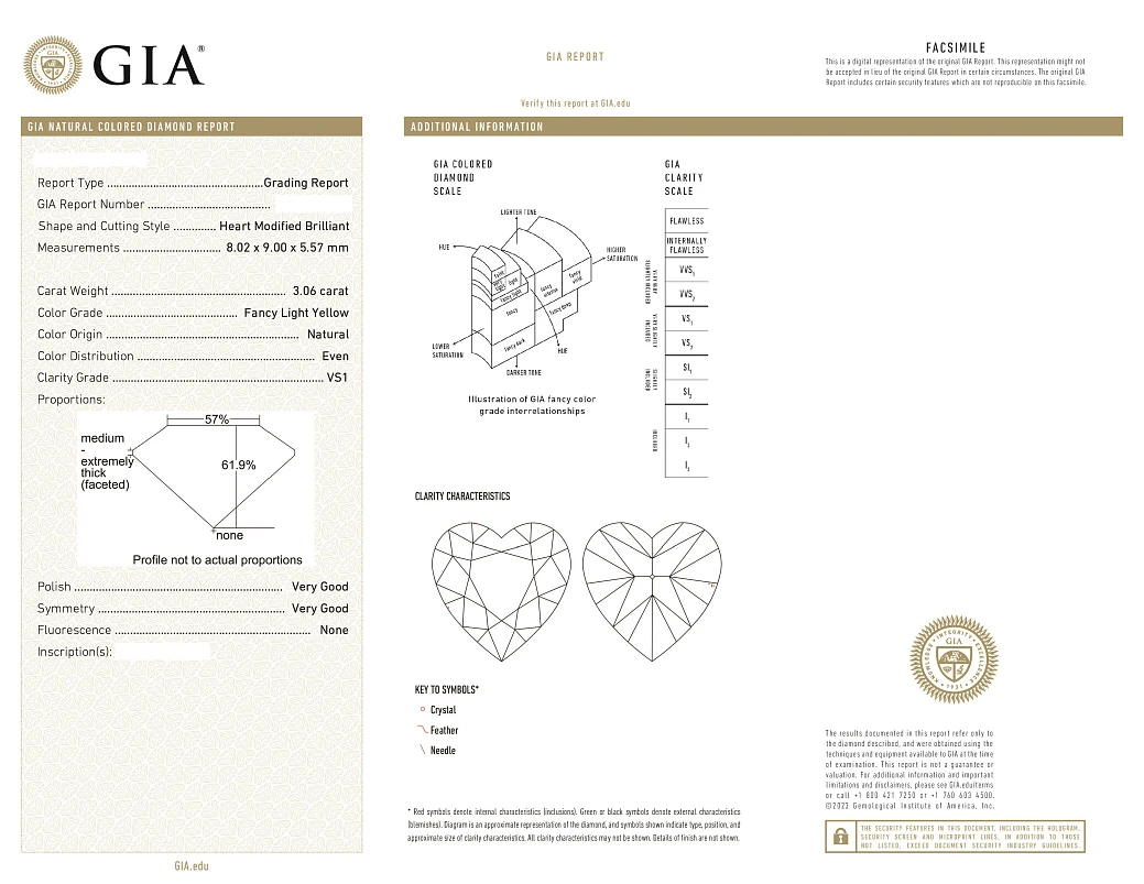 Украшение GIA  Кольцо 3,06 ct. Fancy Light Yellow/VS1 (Heart Diamond)   