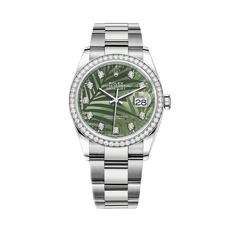 Часы Rolex  Datejust 36 Oystersteel And White Gold Diamonds Bezel Palm Motif  126284RBR