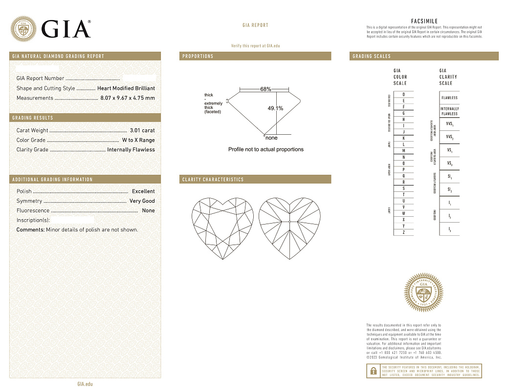 Украшение GIA  Подвеска с бриллиантом 3,01 ct. W to X/Internally Flawless   