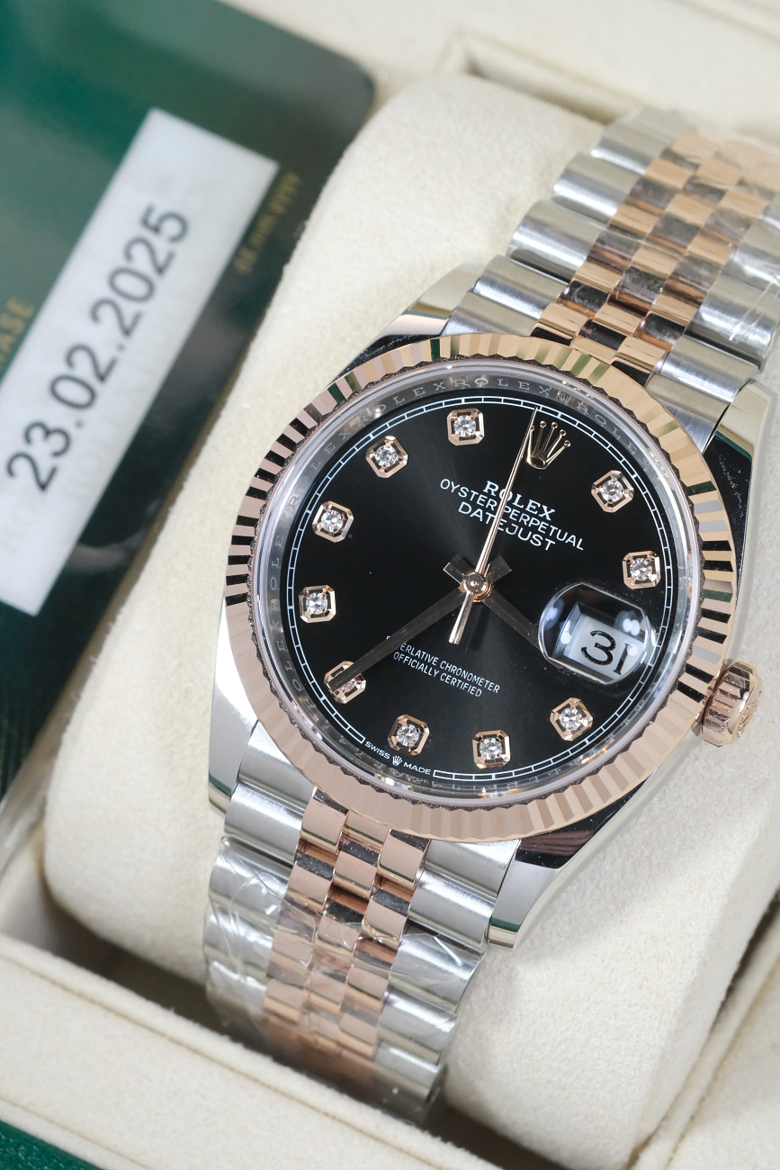 Часы Rolex  Datejust 36Mm Steel And Everose Gold Black Dial Diamonds  126231