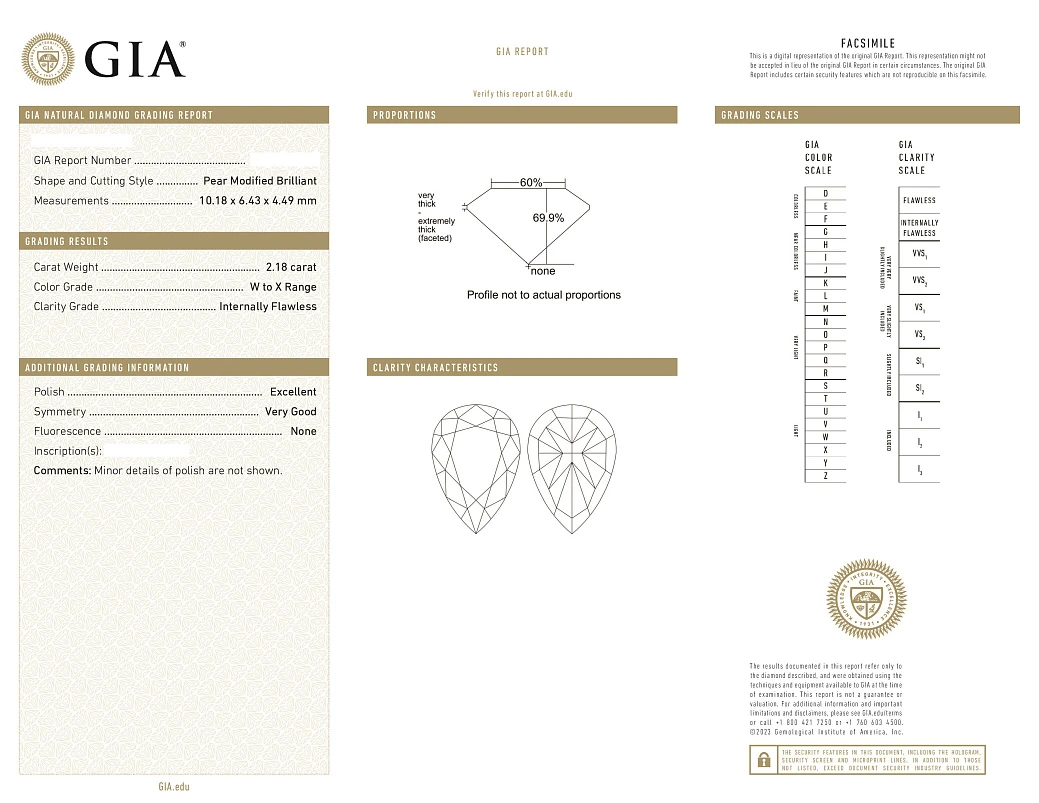 Украшение GIA  Кольцо с бриллиантом 2,18 ct. W to X/Internally Flawless   