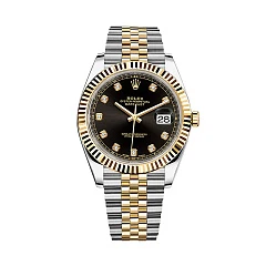 Rolex Oyster Perpetual Datejust II Steel And Yellow Gold Black Dial Diamond