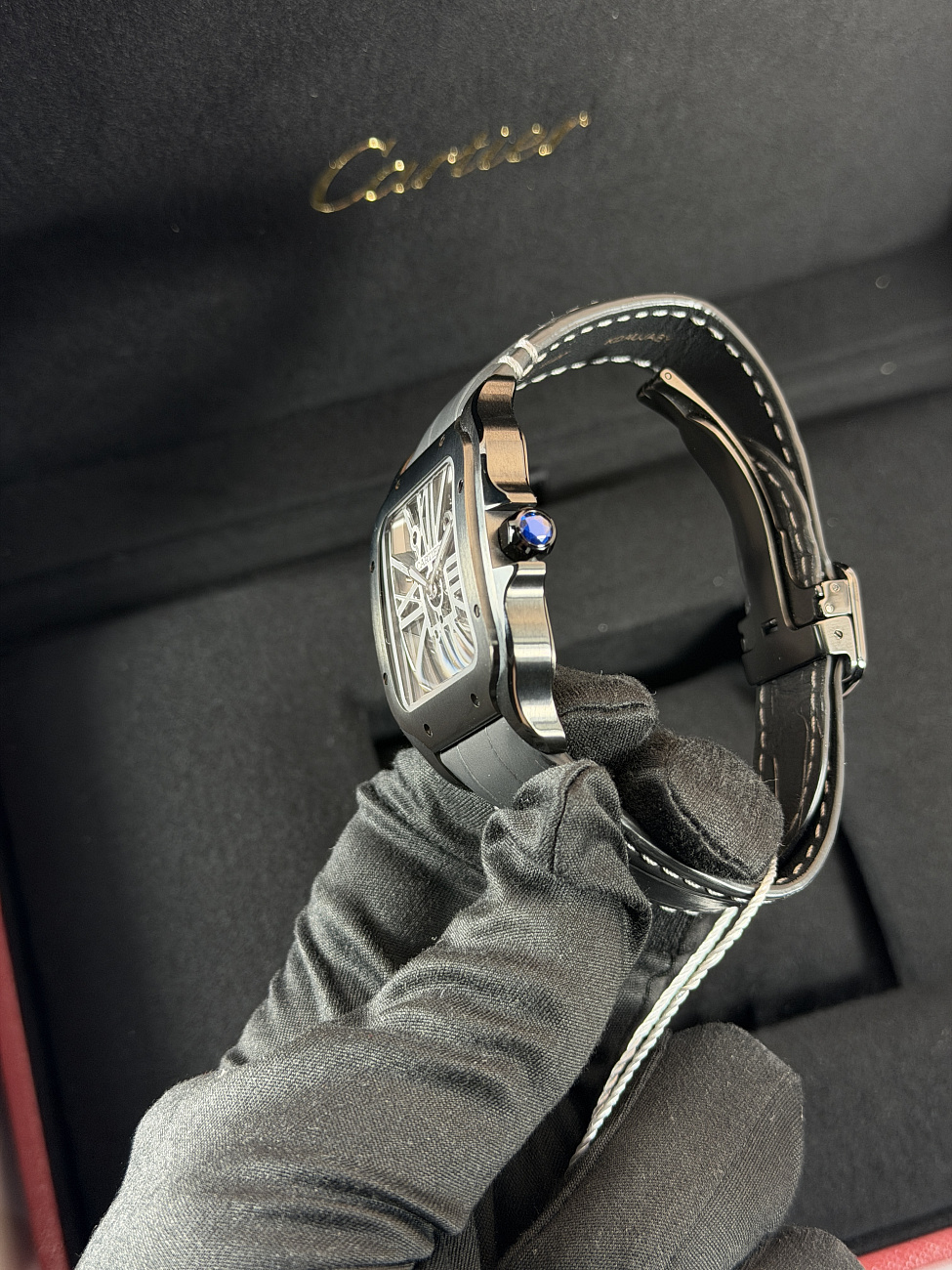 Часы Cartier  Santos De Cartier Skeleton Black ADLC Manufacture mechanical movement  WHSA0009