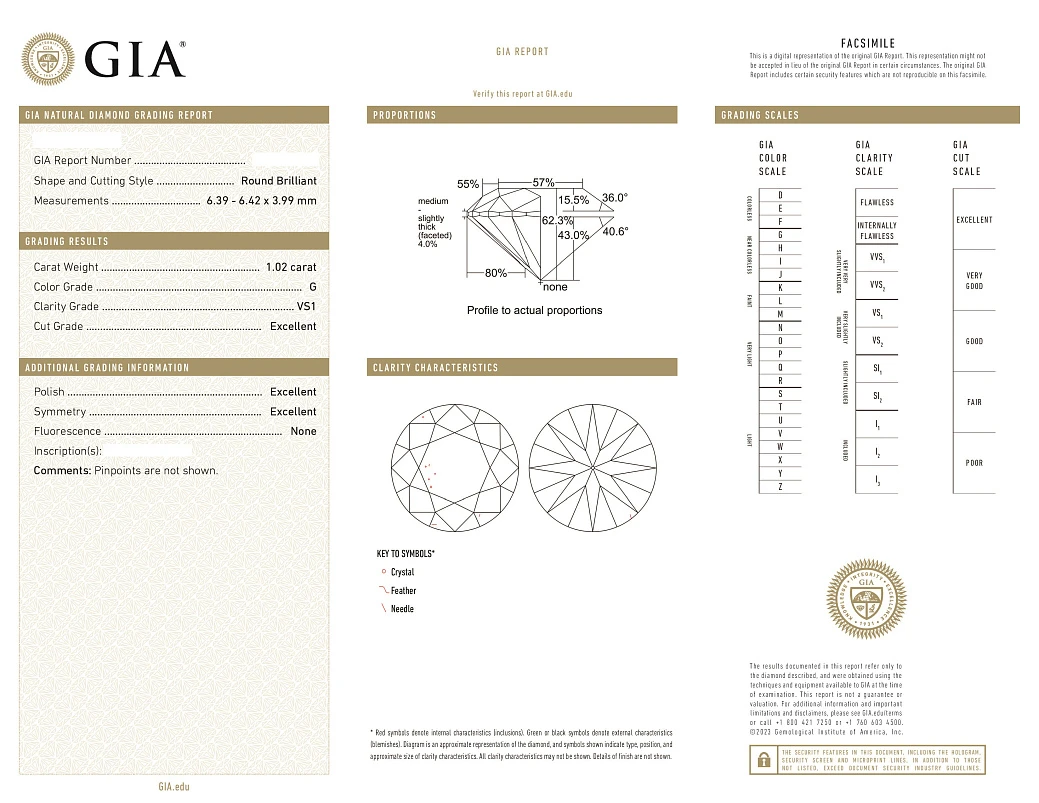 Украшение GIA  Серьги 1,01/1,02 ct. G/VS1 (3 Excellent)   