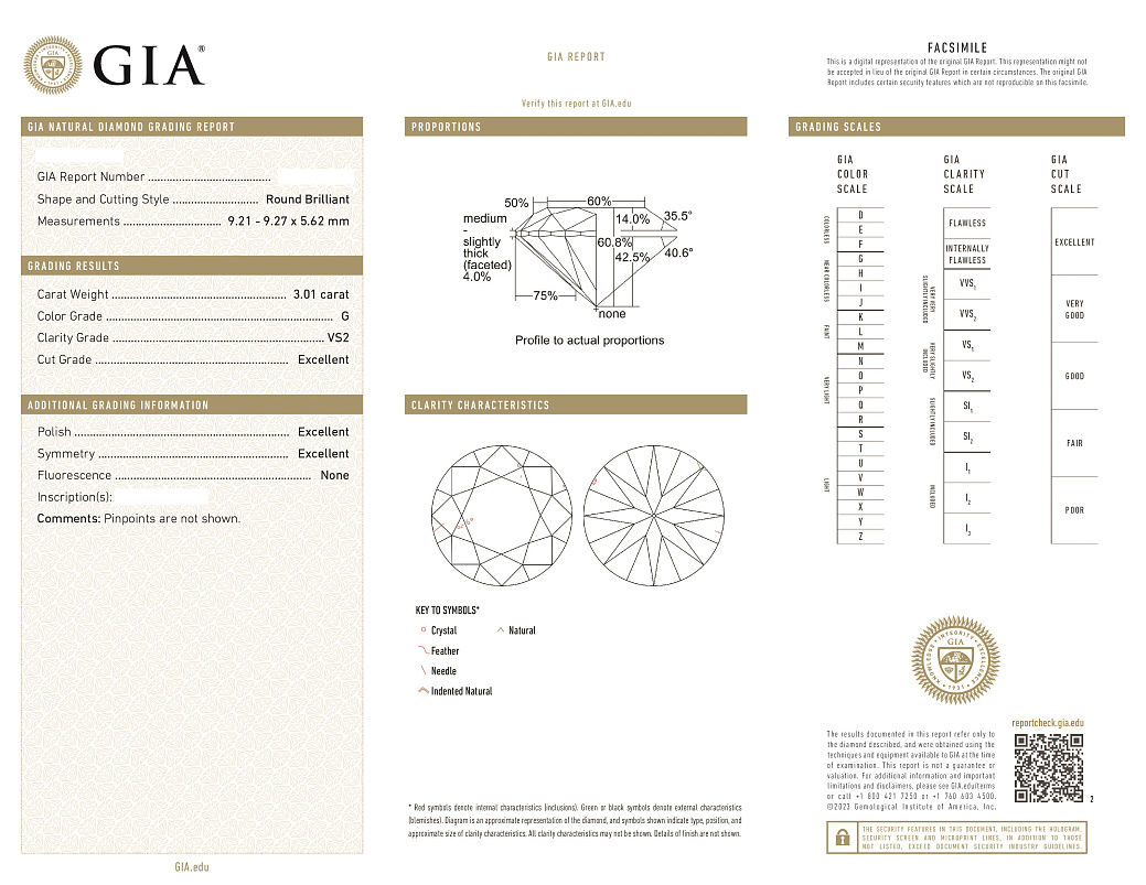 Украшение NO NAME  Серьги 3,01/3,01 Ct. G/Vs2 (3 Excellent)   