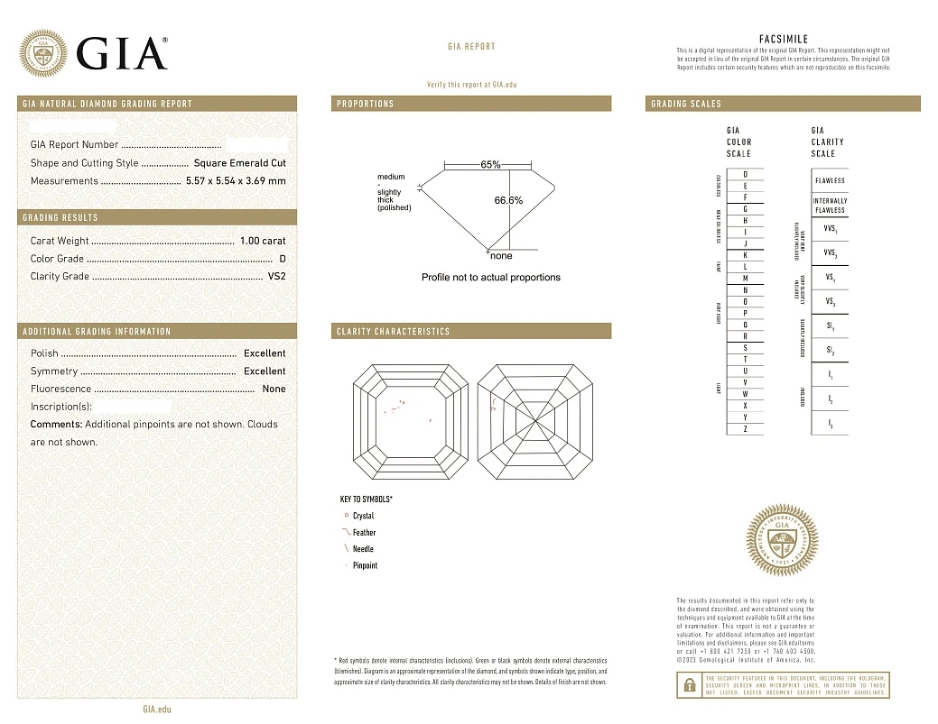 Украшение GIA  Серьги 1,00/1,01 ct. D/VS2 (Asscher cut)   