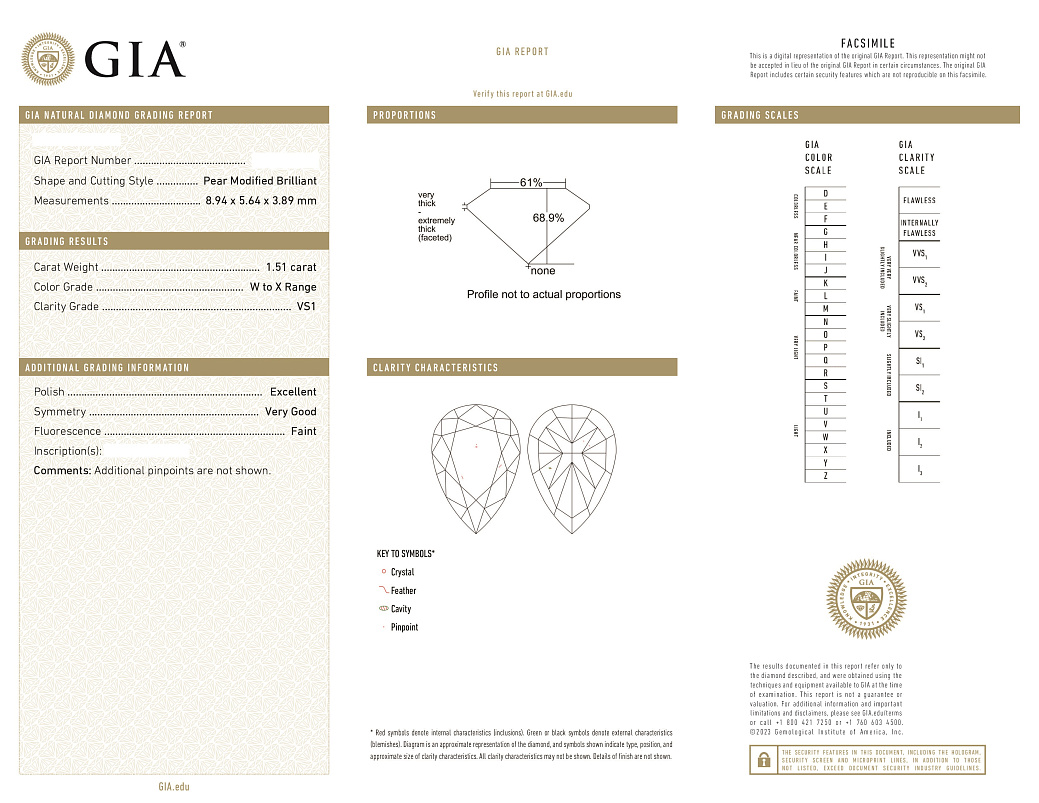 Украшение GIA  Серьги с бриллиантами 1,51/1,51 ct. W to X/VS1   