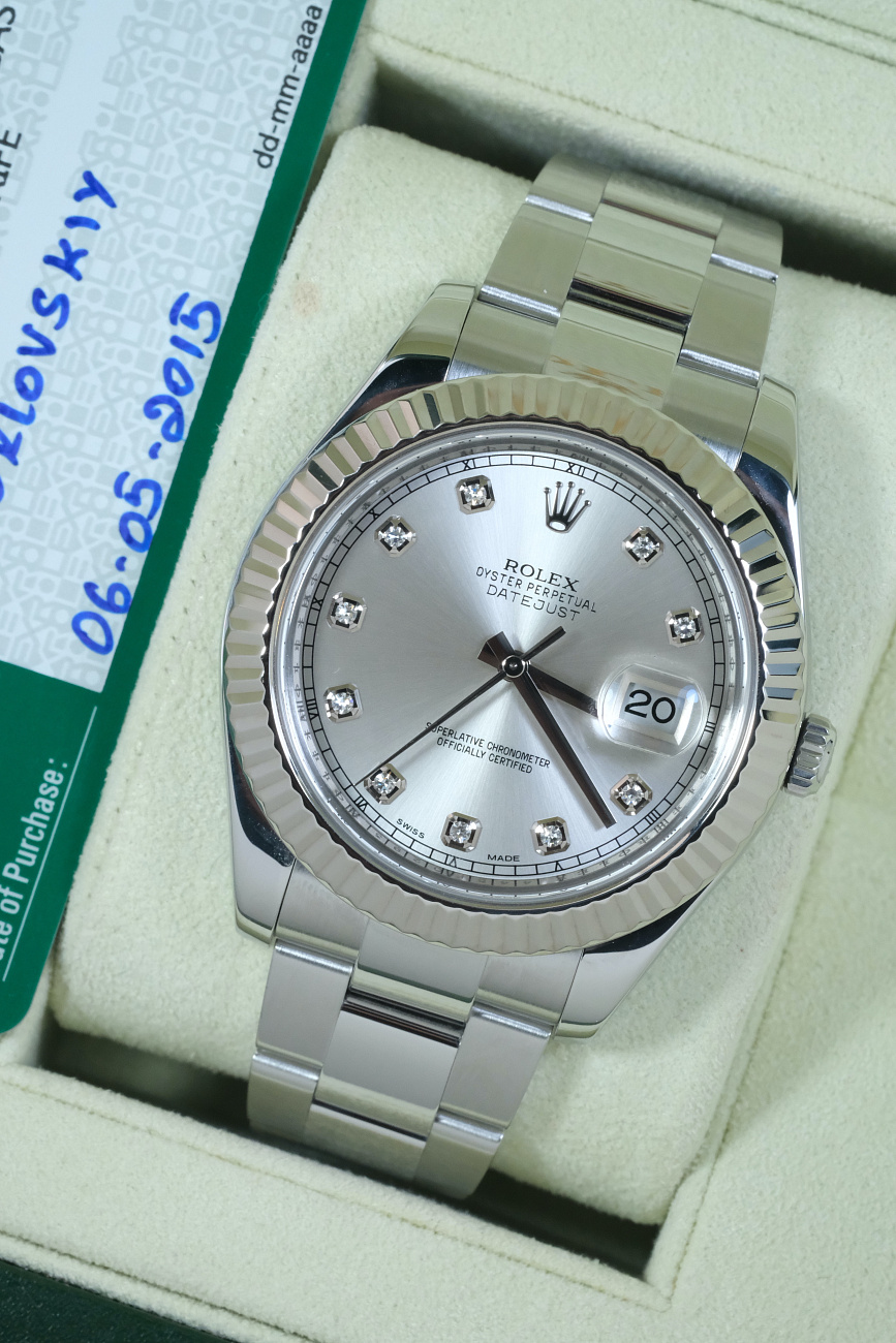 Часы Rolex  Datejust 41Mm Silver Dial Diamond Index  116334