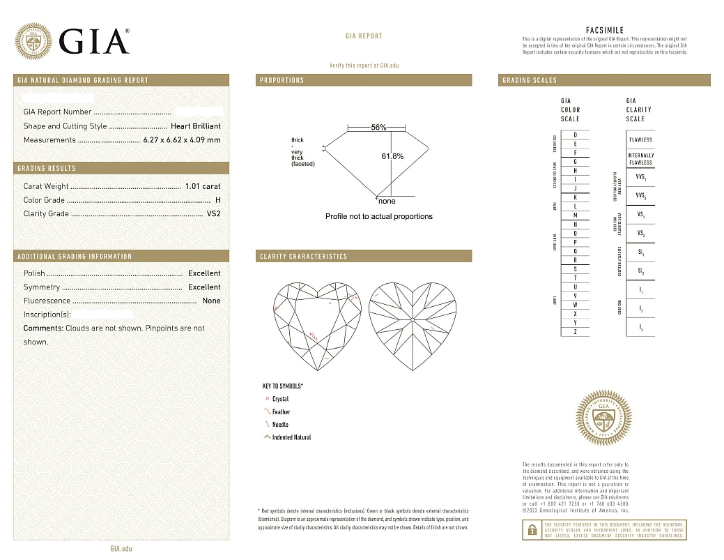 Украшение GIA  Кольцо С Бриллиантом 1,01 Ct. H/Vs2   