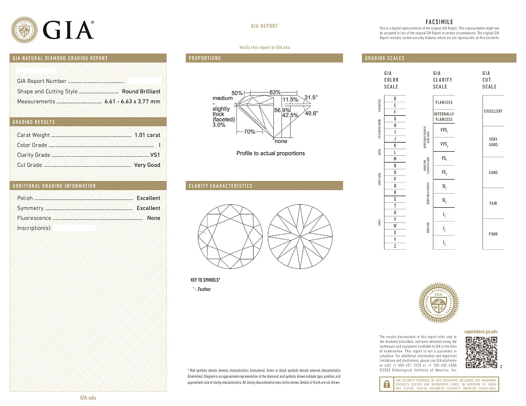 Украшение GIA  Кольцо с бриллиантом 1,01 ct. I/VS1   