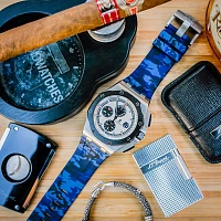 Часовой ремешок Audemars Piguet  Ремешок Для Часов Blue Camo Ap Royal Oak Offshore 44Mm Strap  