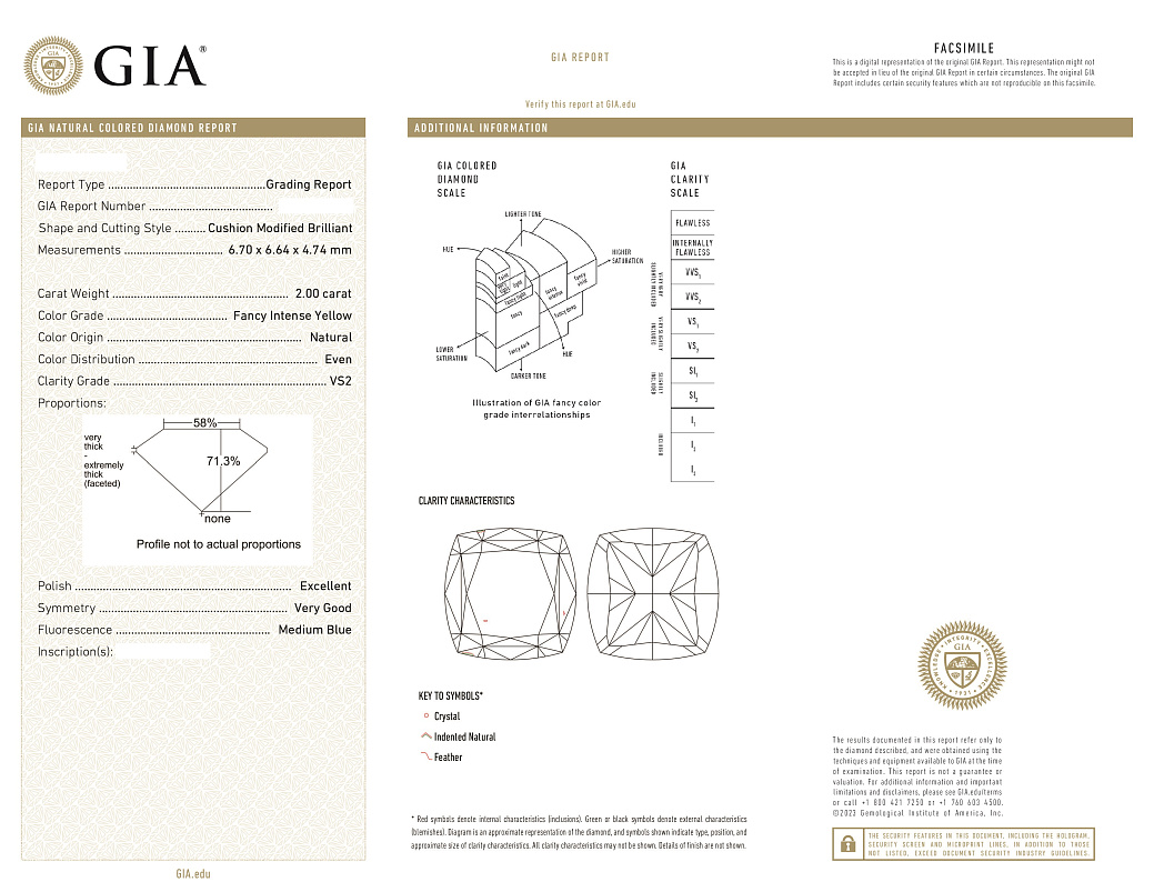 Украшение GIA  Серьги 2,00/2,01 ct. Fancy Intense Yellow/VS2 (Cushion Diamonds)   