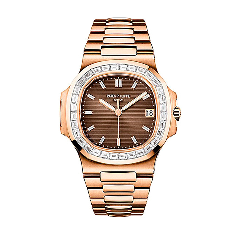Часы Patek Philippe  Custom Nautilus Rose Gold Brown Diamonds Dial 40Mm Diamonds Bezel  FIX 5723/1R