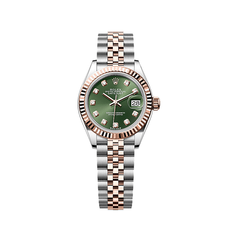 Часы Rolex  Lady-Datejust 28 Oystersteel And Everose Gold Green Diamond-Set Dial  279171