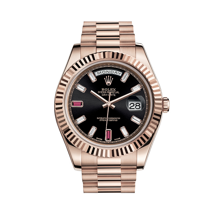 Часы Rolex  Day-Date Ii President Black Baguette Diamonds Ruby Rose Gold  218235