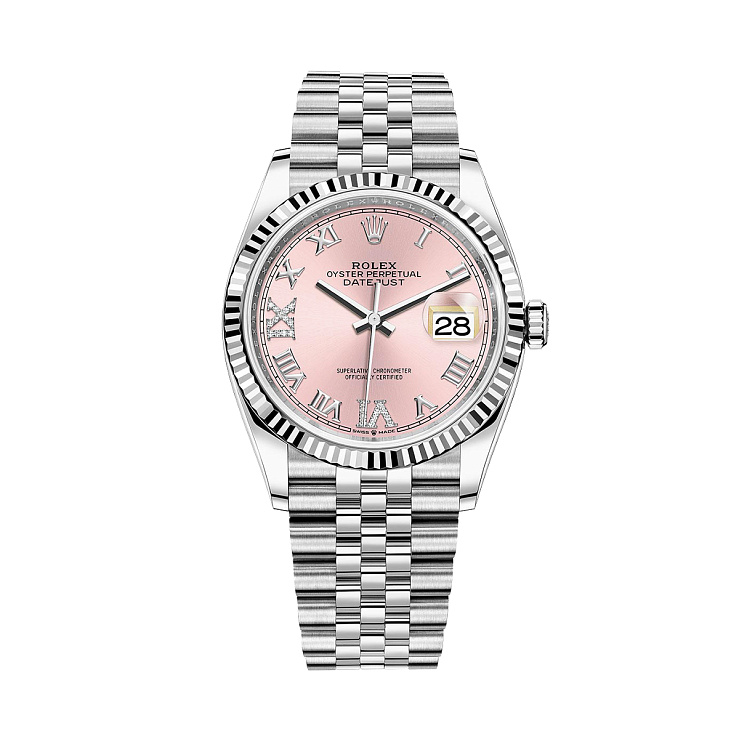 Часы Rolex  Datejust 36Mm Steel & White Gold Pink Dial Diamonds Pave  126234