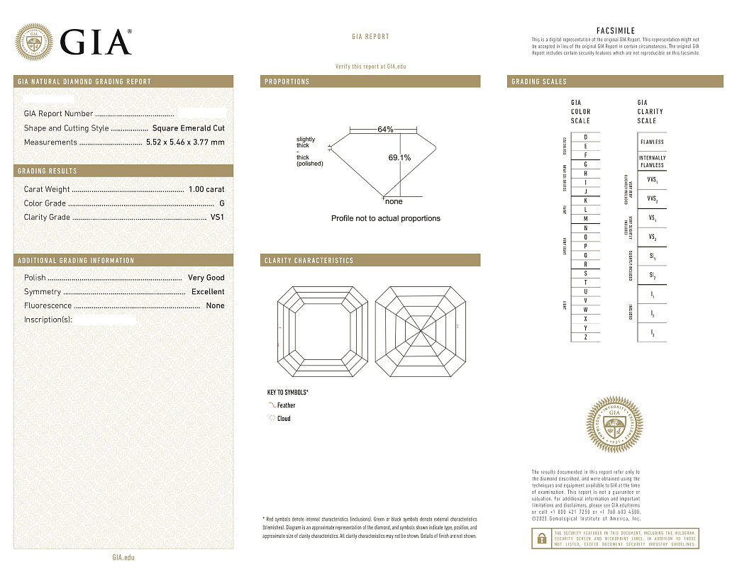 Украшение GIA  Серьги 1,00/1,01 ct. G/VS1 (Asscher Diamonds)   