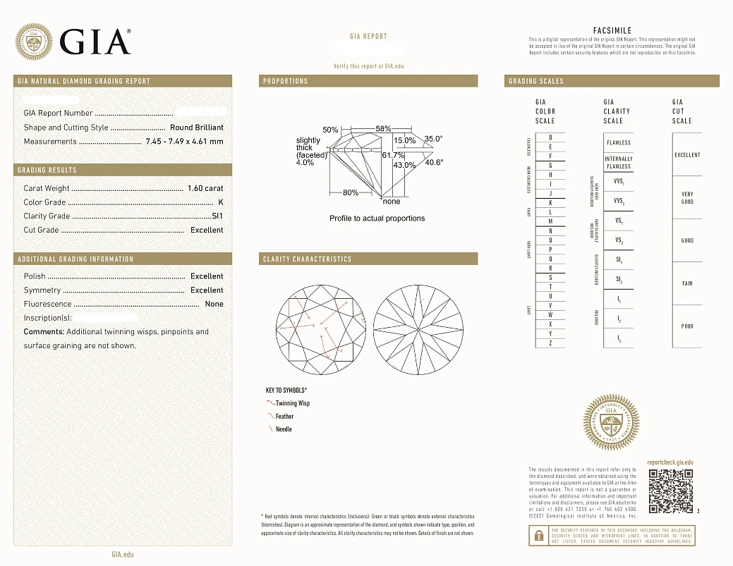 Украшение GIA  Кольцо С Бриллиантом 1,60 Ct. K/Si1 (3 Excellent)   