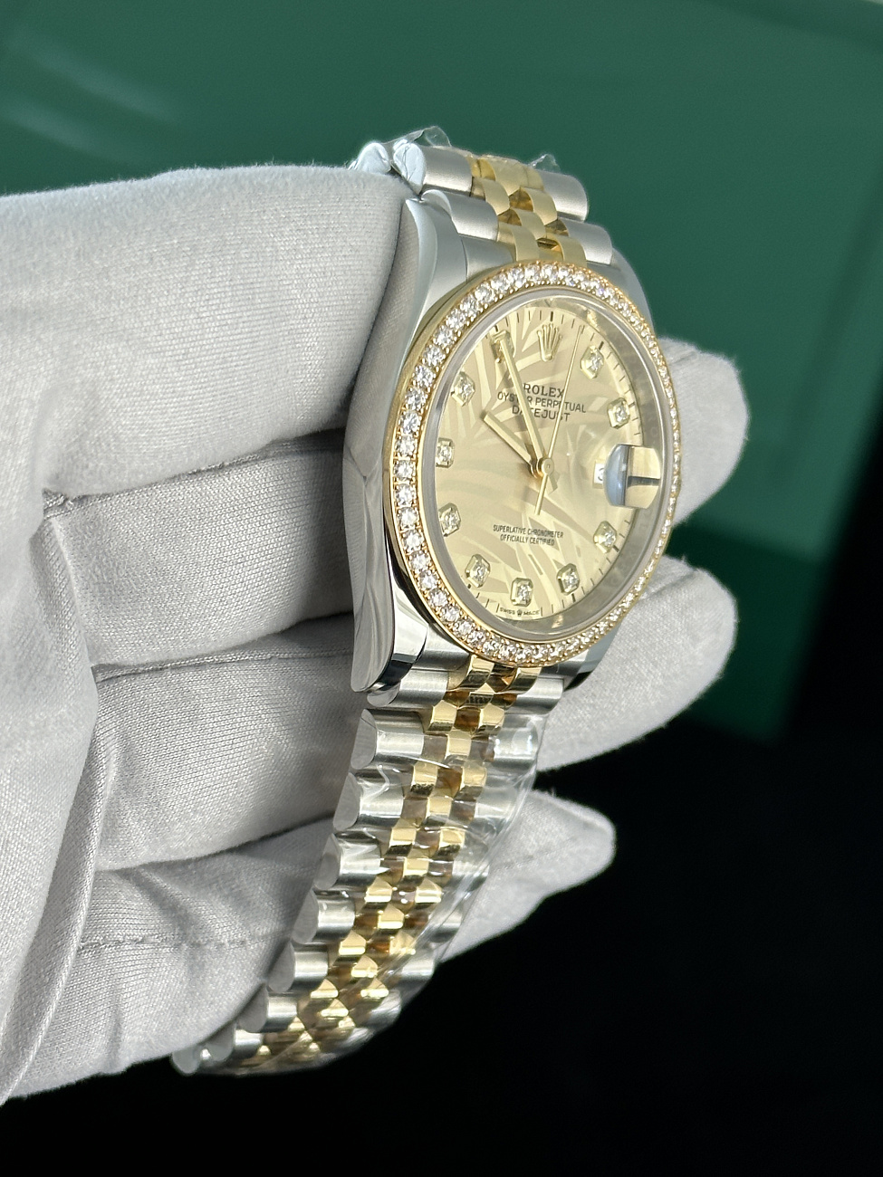 Часы Rolex  Datejust 36Mm Oystersteel Yellow Gold And Diamonds Golden Palm-Motif  126283RBR