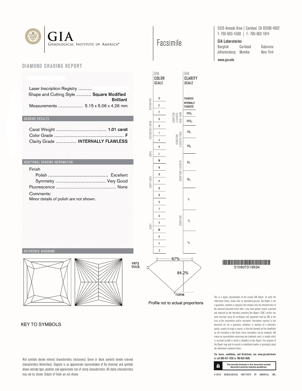 Украшение NO NAME  Кольцо С Бриллиантом 1,01 Ct. F/If   