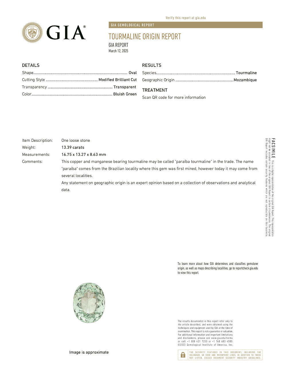 Украшение NO NAME  Кольцо С Турмалином &quot;Параиба&quot; 13,39 Ct.   