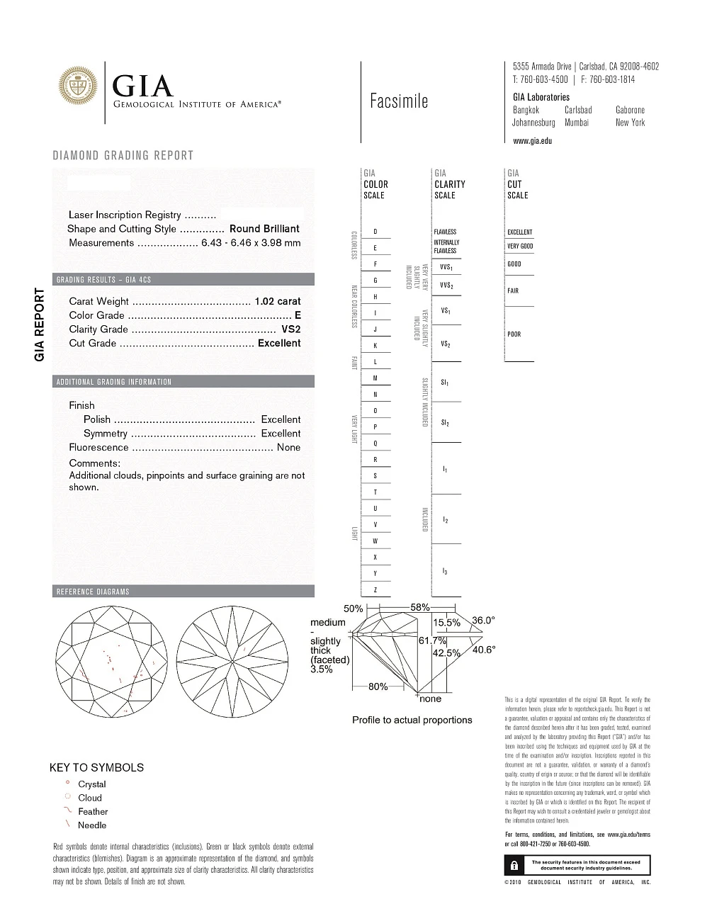 Украшение GIA  Серьги 1,00/1,02 ct. E/VS2 (3 excellent) Round Diamonds   