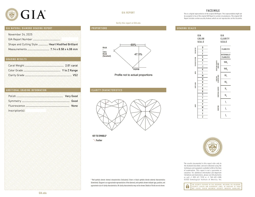 Украшение GIA  Серьги 2,01/2,01 ct. Y to Z/VS "Heart Diamonds"   