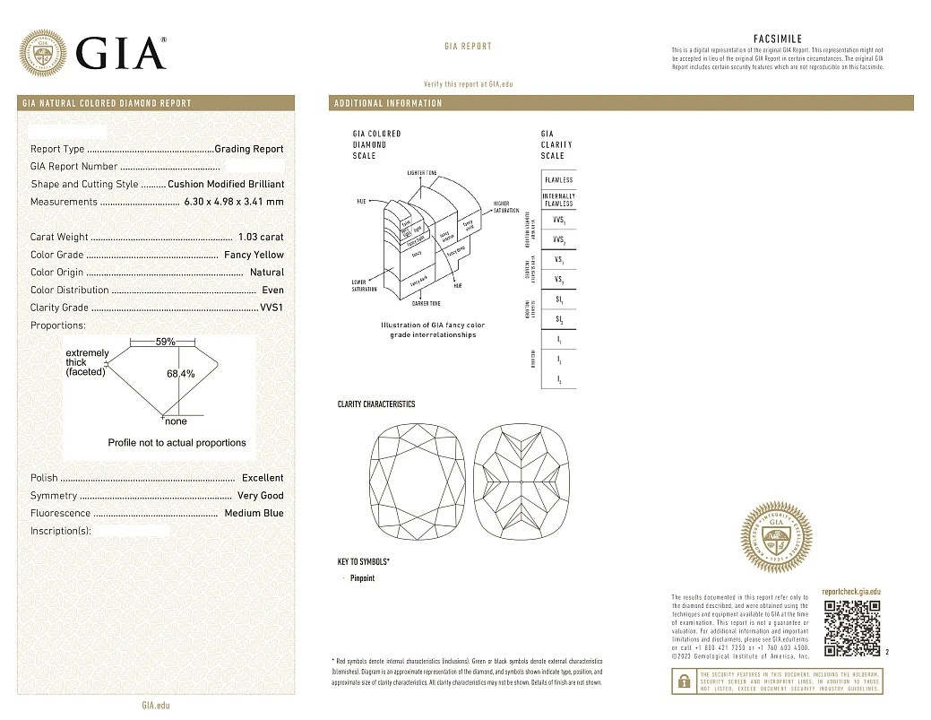 Украшение GIA  Серьги 1,03/1,03 ct. Fancy Yellow   