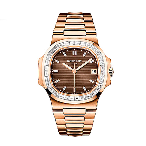 Часы Patek Philippe  Custom Nautilus Rose Gold Brown Diamonds Dial 40Mm Diamonds Bezel  FIX 5723/1R