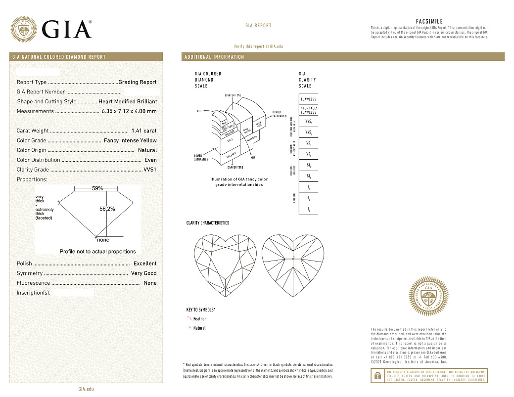 Украшение GIA  Кольцо 1,41 ct. Fancy Intense Yellow/VVS1 (Heart Diamond)   