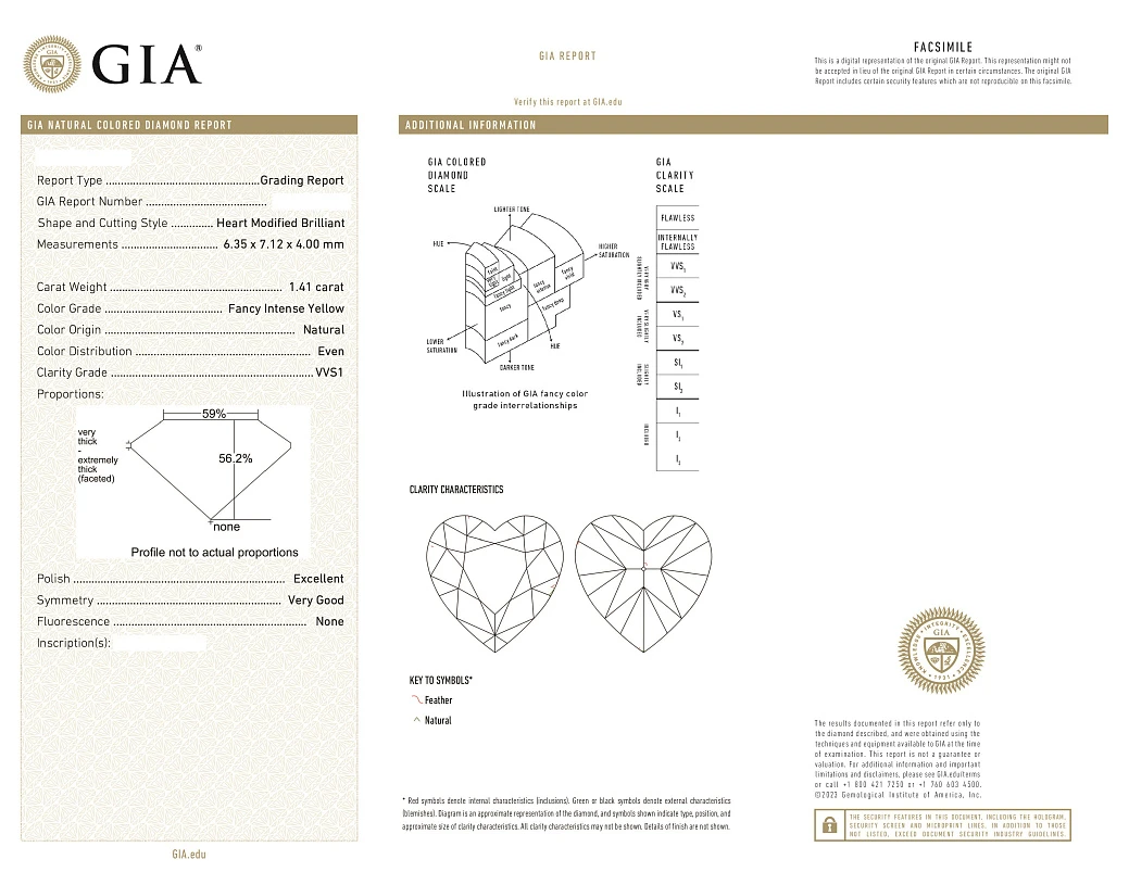 Украшение GIA  Кольцо 1,41 ct. Fancy Intense Yellow/VVS1 (Heart Diamond)   
