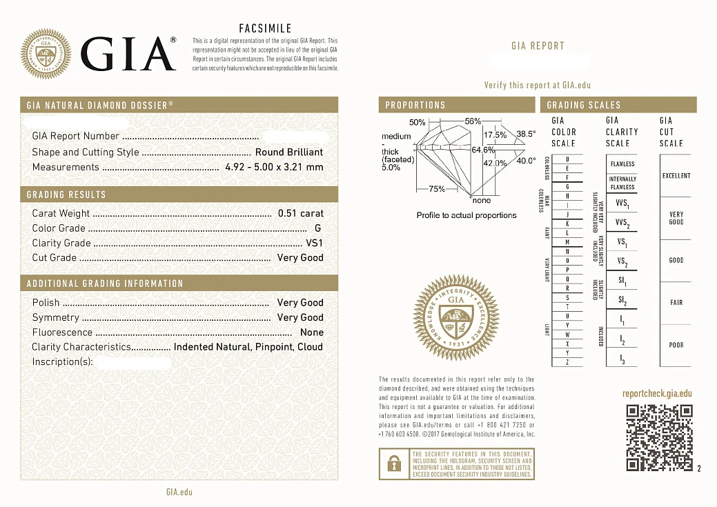 Украшение GIA  Серьги 0,51/0,51 Ct. G/Vs1   