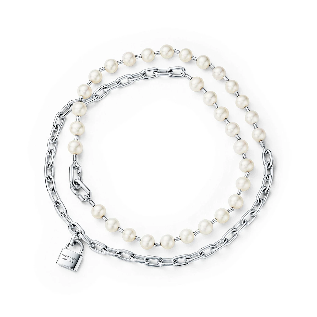 Украшение Tiffany &amp; Co  Hardwear Pearl Lock Necklace In Silver, 9-10 Mm  64047868 