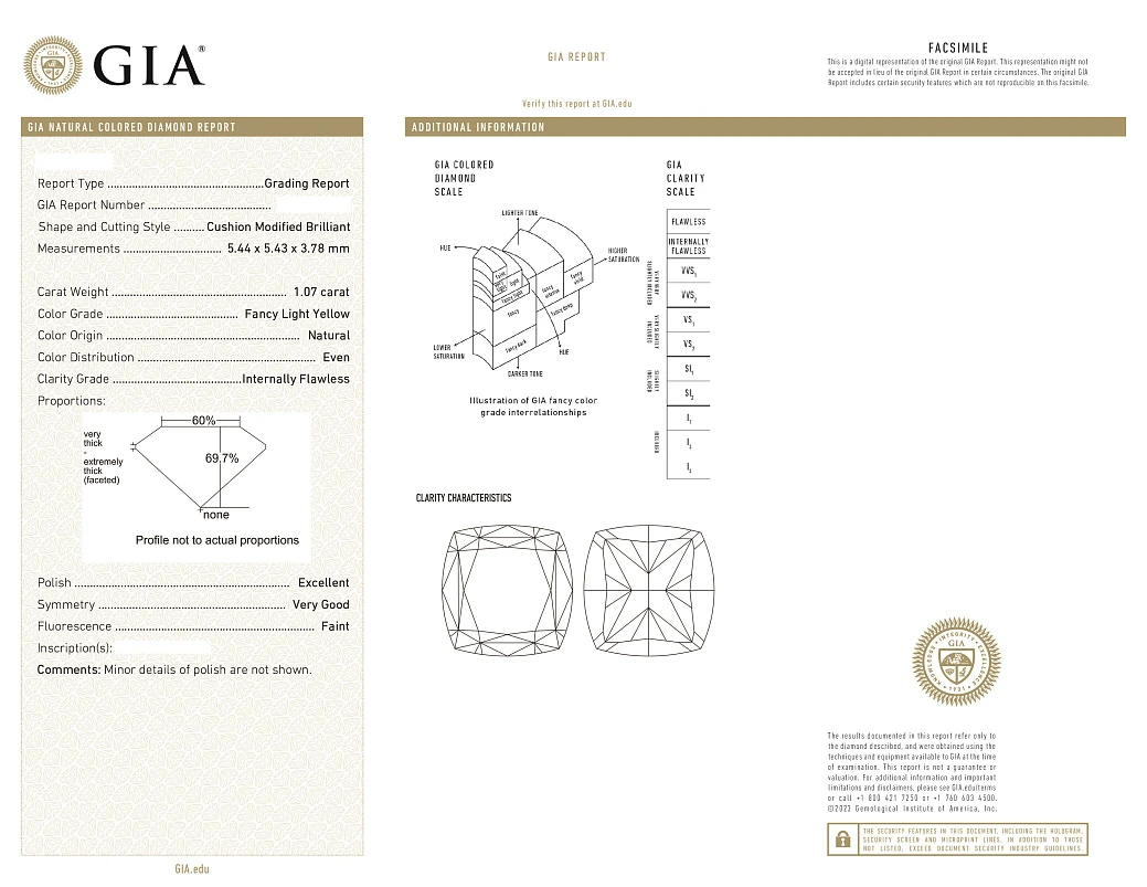 Украшение GIA  Серьги с бриллиантами 1,07/1,08 ct. Fancy Light Yellow/IF-VVS1   