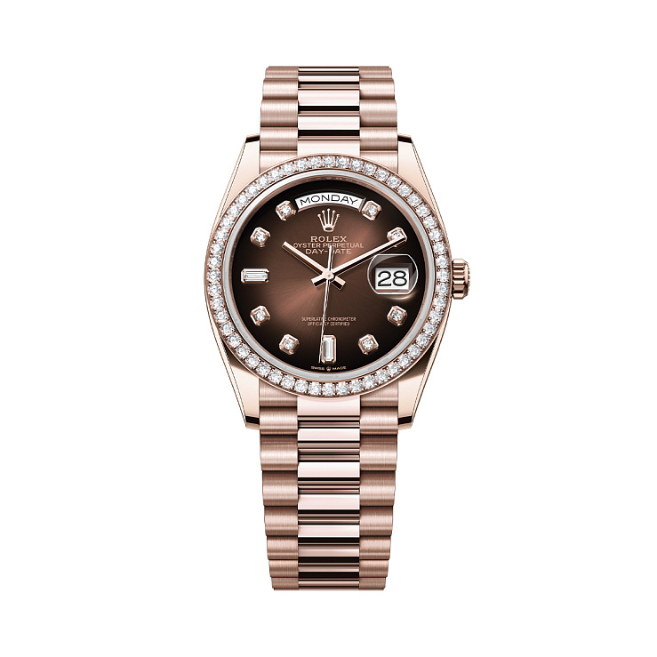 Часы Rolex  Day-Date 36 Mm Everose Gold Chocolate Dial Diamond Bezel  128345RBR