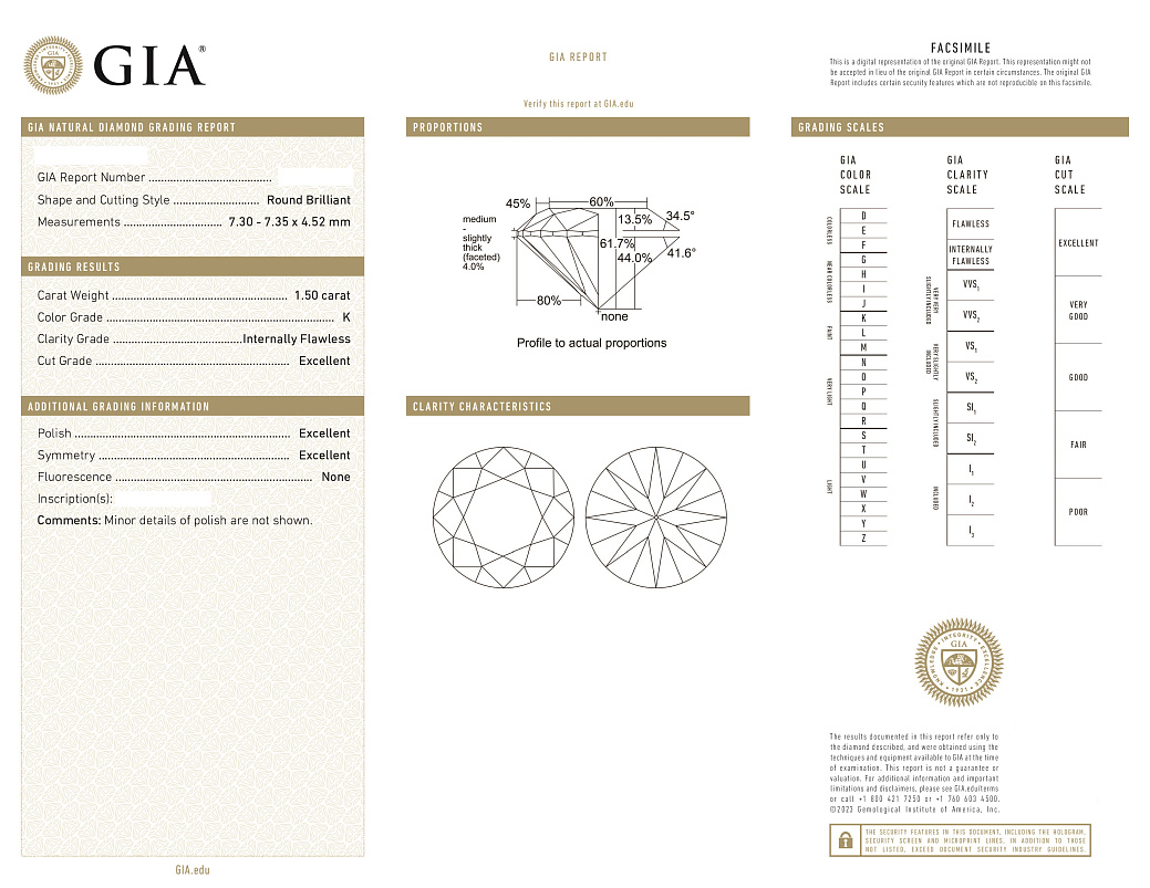 Украшение GIA  Серьги 1,50/1,50 ct. K/Internally Flawless (3 Excellent) Round Diamonds   