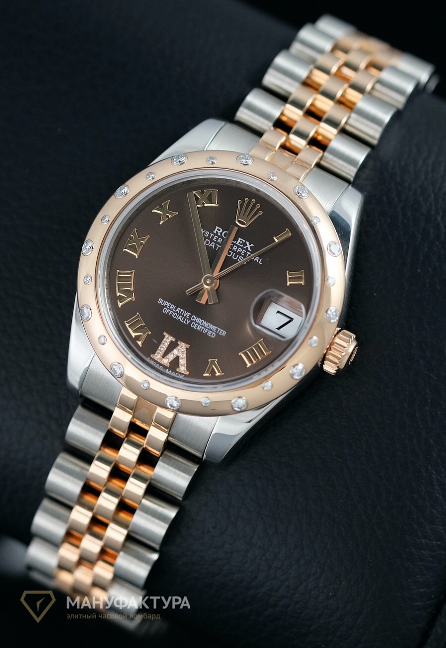 Часы Rolex  Oyster Perpetual Datejust 31Мм Steel And Everose Gold 24 Diamond Bezel Chocolate Diamond Roman Vi Roman Dial  178341 chodro