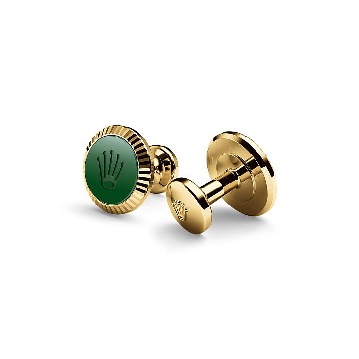 Сумки и аксессуары Rolex  ‘Fluted’ cufflinks Yellow Gold And Green Ceramic  A1038GREEN