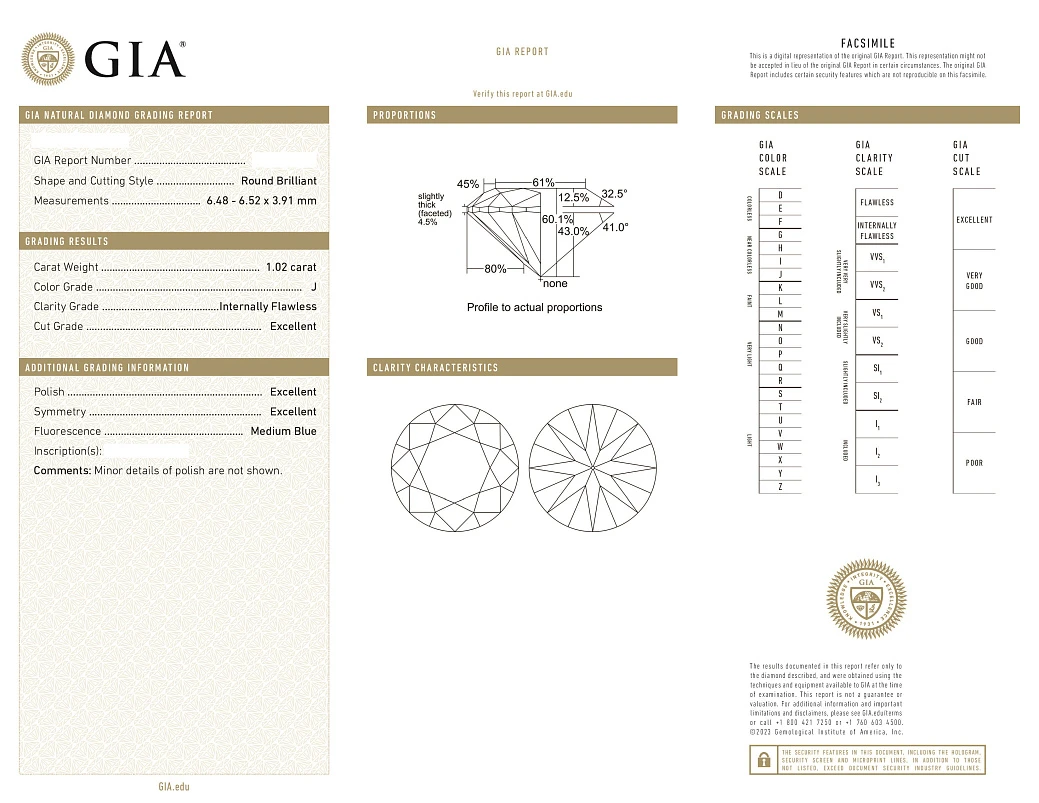 Украшение GIA  Серьги 1,02/1,05 ct. J/IF (3 Excellent) Round Diamonds   