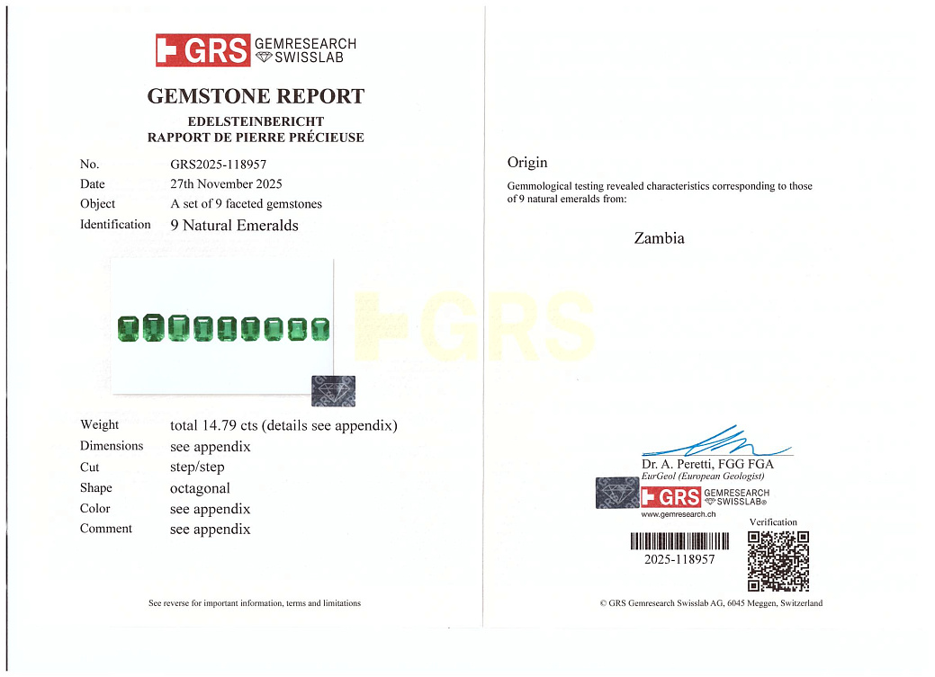 Украшение GRS GemResearch Swisslab  Браслет с изумрудами 14,79 ct. (Zambia)   