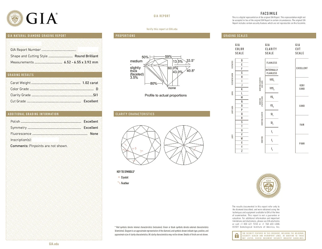 Украшение GIA  Серьги 1,01/1,02 ct. D/Si1 (3 excellent) Round Diamonds   