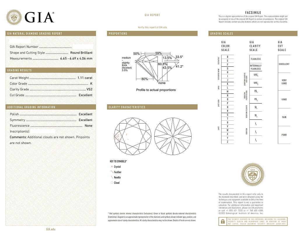 Украшение GIA  Серьги 1,11/1,11 ct. K/VS2 (3 Excellent) Round Diamonds   