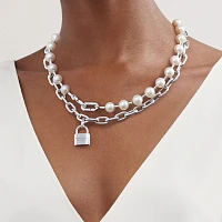 Украшение Tiffany &amp; Co  Hardwear Pearl Lock Necklace In Silver, 9-10 Mm  64047868 