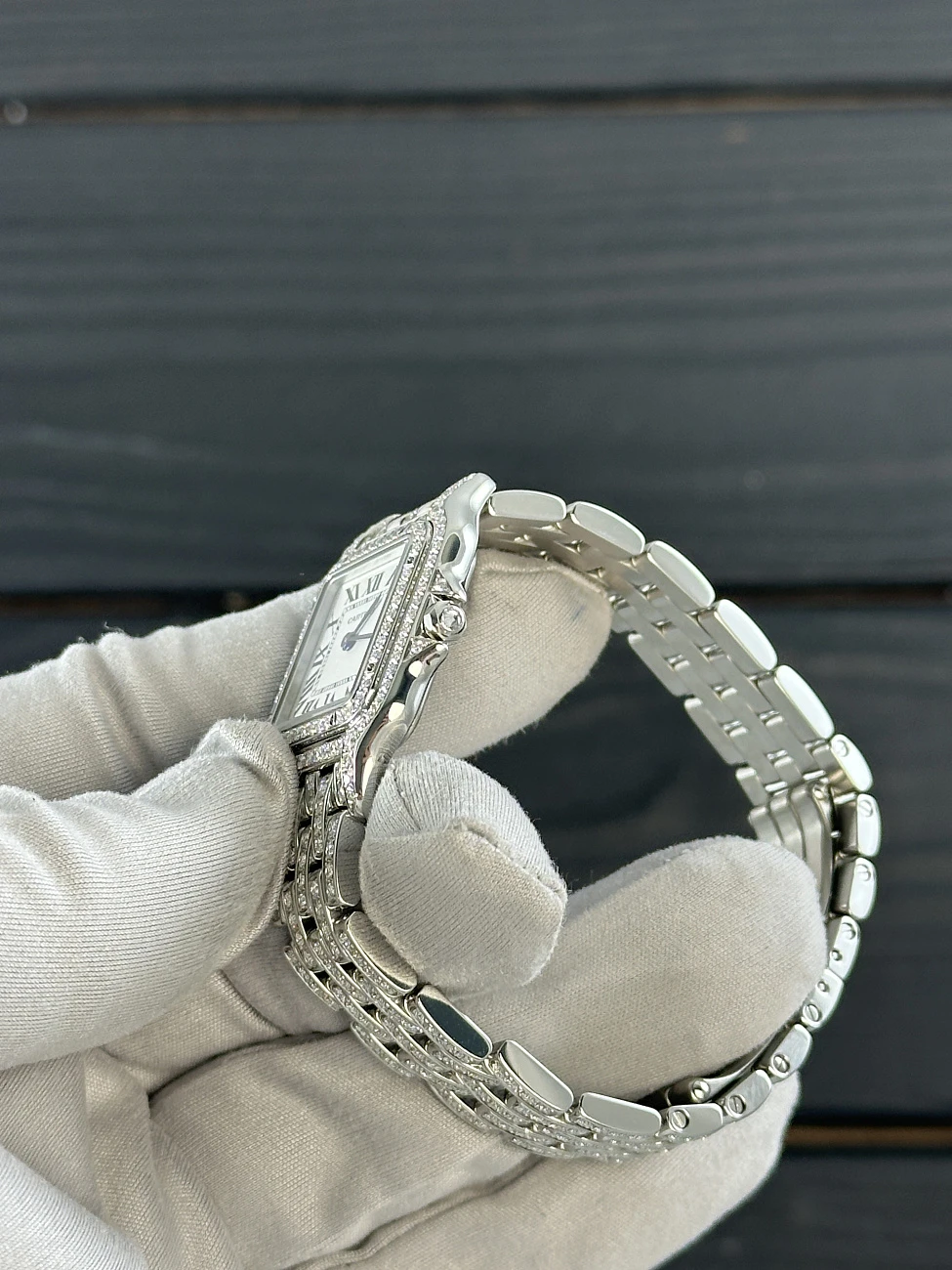 Часы Cartier  Medium Panthere De Cartier Custom Diamonds Full Pave  WSPN0015 FIX
