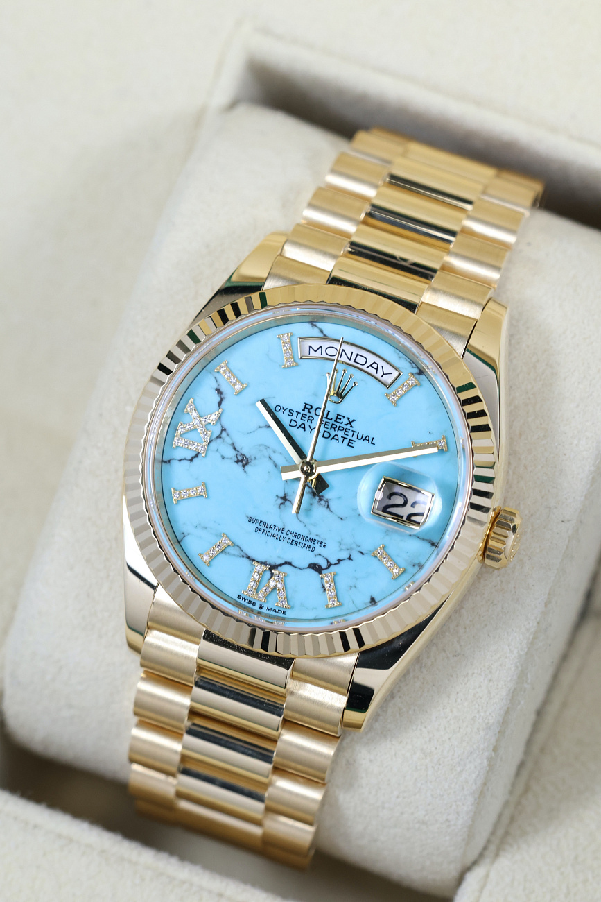 Часы Rolex  Day-Date 36Mm Yellow Gold Turquoise Dial  128238