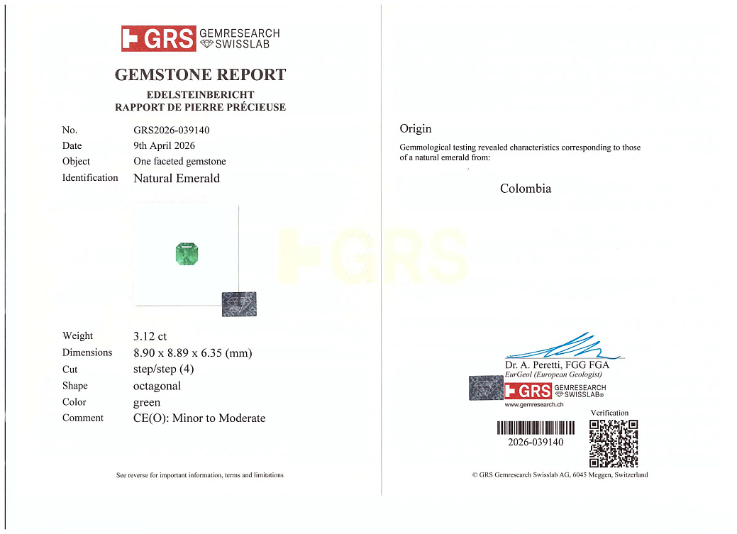 Украшение GRS GemResearch Swisslab  Кольцо с изумрудом 3,12 ct. (Colombia)   