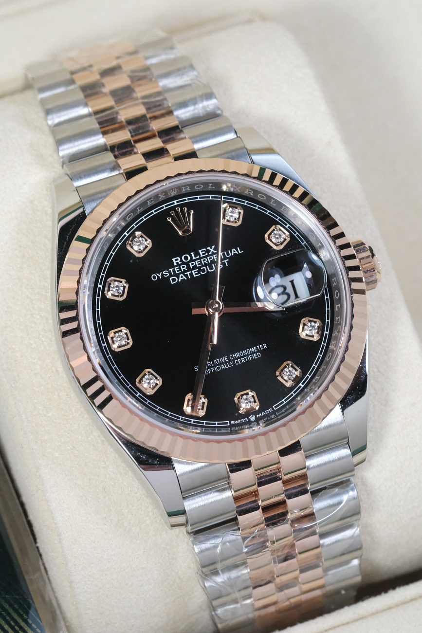 Часы Rolex  Datejust 36Mm Steel And Everose Gold Black Dial Diamonds  126231