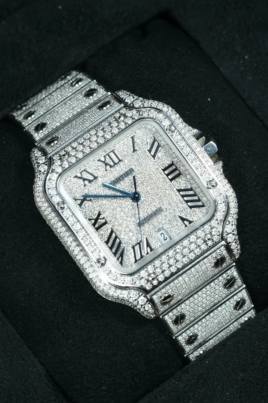 Часы Cartier  Santos De Cartier Custom Full Pave Diamond  WSSA0018