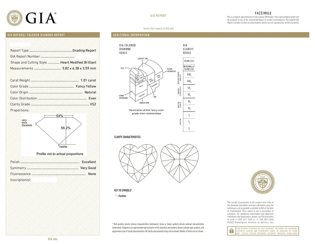 Украшение GIA  Серьги 1,01/1,02 ct. Fancy Yellow/VVS1-VS2 Heart Diamonds   