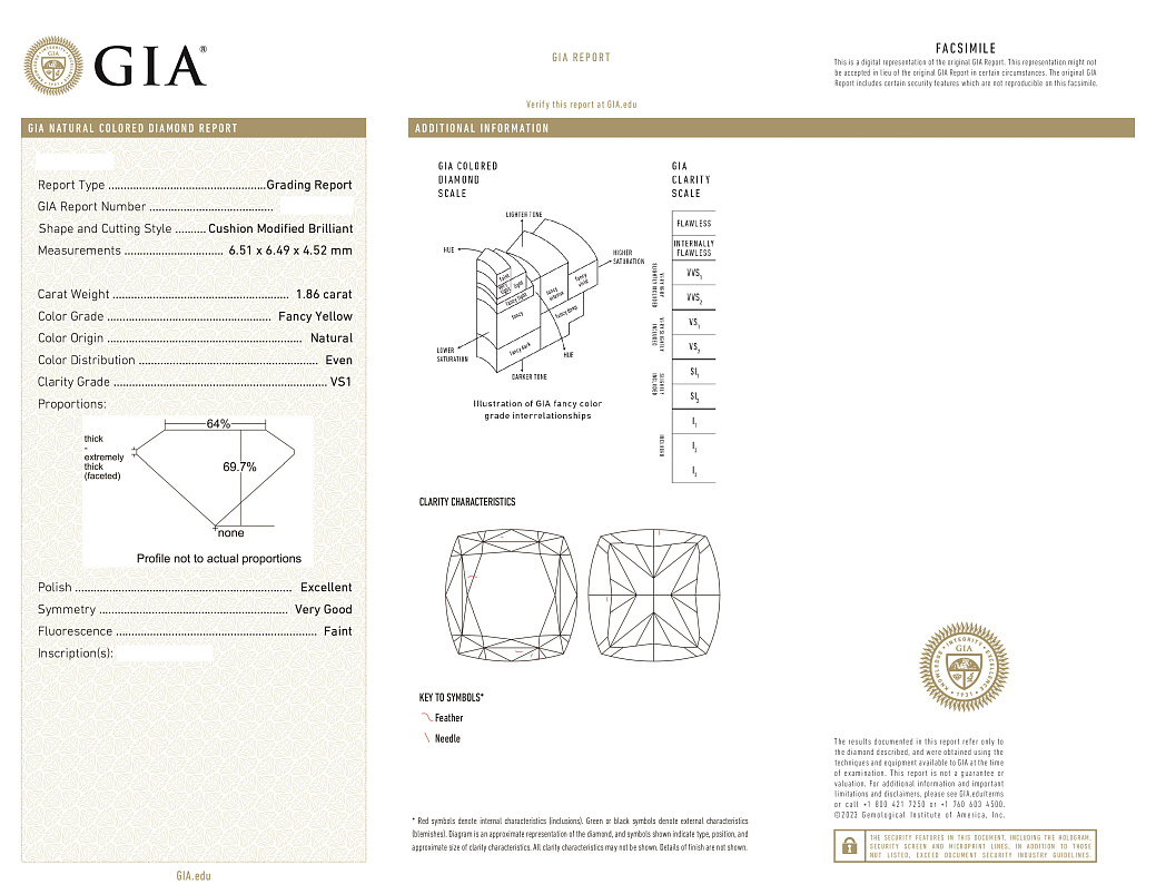 Украшение GIA  Серьги 1,69/1,86 ct. Fancy Yellow/VS (Cushion Diamonds)   